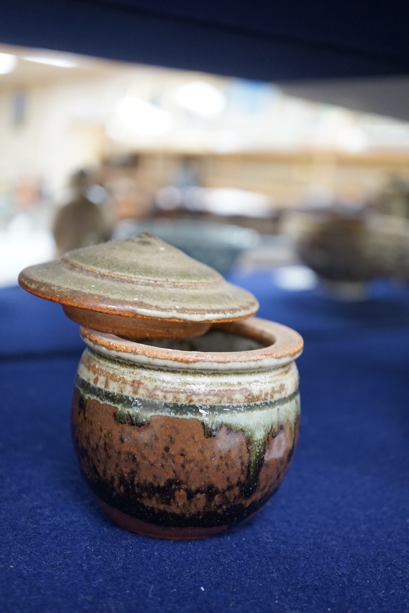 Richard Batterham (1936-2021). a Stoneware art pottery pot and conical cover, 8cm high. Condition - good